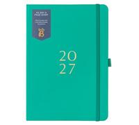 Busy B 2027 A5 Day-a-Page Diary - Green - Gold Foil & Ribbon Marker | The Busy B A5 Day-a-Page Diary in Green features gold foil, an elastic band & ribbon marker.