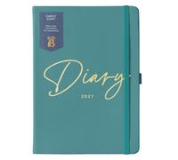 Busy B 2027 A5 Family Diary - 5 Schedules - Teal Faux Leather & Gold Foil
