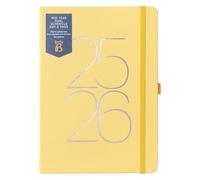 Busy B A5 Day-A-Page Diary - Mid-Year Academic Dual Schedule Planner - Aug '25 - Aug '26 - Yellow Vegan Leather - Academic Planner with Space for Two schedules, Lined Pages, Notes & Year Planner