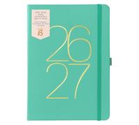 Busy B A5 Day-A-Page Diary - Mid-Year Academic Dual Schedule Planner - Aug '26 - Aug '27 - Green Vegan Leather - Academic Planner with Space for Two schedules, Lined Pages, Notes & Year Planner