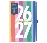 Busy B A5 Mid-Year Academic Diary Aug 2026-Aug 2027 - Multi Stripe | Life planner with dual schedules, year calendar, pen loop, pockets & elastic closure. Ideal for busy lives.