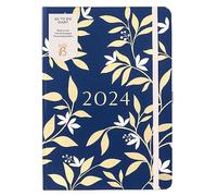 Busy B A5 To Do Diary January to December 2024 - Navy and Gold Floral - Week to View Diary with Notes, Tear-Out Lists & Pockets