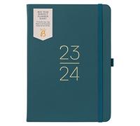 Busy B A5 Weekly Diary - Mid-Year Academic Planner - Aug '23 - Aug '24 - Pine Faux Leather Cover - Week to View Academic Planner with Stickers, Pen Loop & List Pad