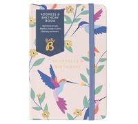 Busy B Address & Birthday Book - Birds Design Cover with Alphabetical Tabs, Address Change Stickers, Birthday Reminders, Handy Pocket & Elastic Closure Band