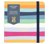 Busy B Birthday Book - Multicoloured Stripe Cover - All your Loved Ones Birthdays in One Place - Compact & Discreet Design with Monthly Index & Elastic Closure Band