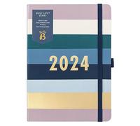 Busy B Busy Life Diary January to December 2024 - A5 Stripe - Week to View Planner with Dual Schedules, Pen Holder and Pockets