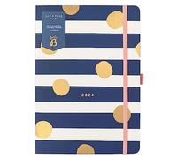 Busy B Day A Page Diary January to December 2024 - A5 Navy Stripe - Daily Planner with Lined Pages, Notes and Year Planner