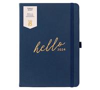 Busy B Family Diary January to December 2024 - A5 Navy - Faux Leather Week to View Diary with Space for 5 Schedules & Tear-Out Notes