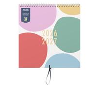 Busy B Family Wall Calendar - Mid-Year Calendar Aug '26 - Aug '27 - Multi Spot Design - For Busy Families with 5 Columns, Storage Pockets, Ribbon Hanging Loop & Colour-Coded Stickers - 25.5 x 23.5cm