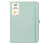 Busy B Goals Diary January to December 2024 - A5 Sage - Faux Leather Week to View Goal Setting Planner with Stickers, Pockets & Notes