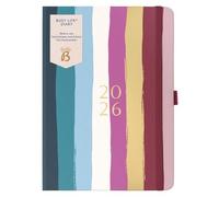Busy B A5 2026 Diary - Busy Life Weekly Planner Journal - Life Diary for Students, Teachers, Work & More with Dual Schedules, Year Calendar, Pen Loop, Pockets & Elastic Closure Band - Multi Stripe