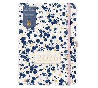 Busy B 2026 A5 Diary Day-A-Page Planner for Students, Professionals & Teachers - Navy Spray Print with Gold Foil, Jan - Dec, Elastic Closure & Ribbon Marker - Organizer for Desk or Handbag
