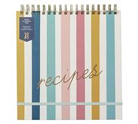 Busy B Recipe File - Stripe - Flip Top Recipe Organiser with Built-in Stand, 16 Recipe Cards, Plastic Sleeves, Index Cards and Space for 80 Recipes - FSC® Certified