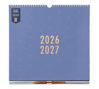 Busy B Wall Calendar Aug 2026-Aug 2027 - Blue Family Calendar | Weekly family calendar for 5 members with pen, meal plans, shopping lists, stickers & storage pocket. Size 30.5 x 30.5cm.