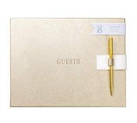 Busy B Wedding Guest Book - Gold Cover - 64 Pages, Ribbon Closure, Space for Friends & Family Messages - Elegant Wedding Keepsake - 26.3 × 22cm