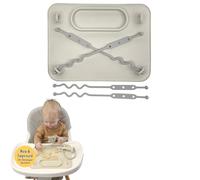 Busy Baby Silicone Suction Mat - Easy-Clean Feeding Placemat Holds in Place. For Babies Aged 4 Months and Up, with Straps for Toys. Aids Self Feeding, Motor and Cognitive Skills Development. Tan