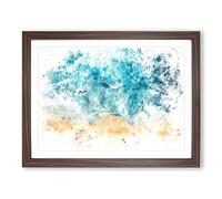 Busy Beach In Brazil Watercolour Modern Framed Print | A4 Walnut Framed Wall Art | Ready to Hang | Modern Beach Picture | Living Room Bedroom Lounge Office