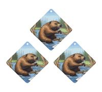 Busy Beaver Cartoon Car Air Freshener Hanging Incense Chips 3 Pack Automotive Scented Hanging Sheets Rhombus for Car Home Auto Interior Decor