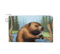 Busy Beaver Cartoon Coin Purse with Key Ring Cute Change Purse Travel Portable Keychain Wallet with Zipper for Women Men