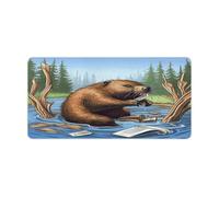 Busy Beaver Cartoon Desk Pad with Non-Slip Waterproof Rubber Base Large Extended Gaming Mouse Pad 32.6x11.8 Inch Large Mouse Pads Desk Mat for Desktop Office Home Laptop Blotter