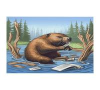 Busy Beaver Cartoon Door Mat Non-Slip Backing Waterproof Natural Rubber Doormat Ultra-Thin Crystal Velvet Rug Easy Clean Low Profile Mat for Home Kitchen Entryway 15.7x23.6In