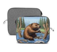 Busy Beaver Cartoon Laptop Sleeve Case Waterproof Shock Resistant Notebook Protective Bag Lightweight Carrying Case Compatible 14 Inch Laptop