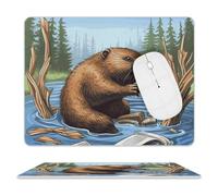 Busy Beaver Cartoon Mousepad Waterproof Non-Slip Rubber Base MouseMat Stitched Edge Funny Gaming Mousepad for Home Office Dorm Desk Decor Accessories 9.4"x7.9"