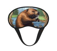 Busy Beaver Cartoon Sleep Mask for Side Sleeper Soft Breathable Sleeping Eye Mask Blackout Silk Eye Sleep Shade Cover with Elastic Strap Night Blindfold for Women Men Travel Nap