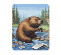 Busy Beaver Cartoon Small Mouse Pad Non-Slip Rubber Base Gaming Mouse Pad Texture Customized Mouse Mat for Computer Laptop Home Office 9.4"x7.9"
