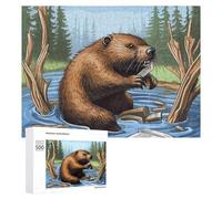 Busy Beaver CartoonJigsaw Puzzles Wooden Puzzle 500 PCS Personalized Picture Puzzle Family Decoration Puzzles for Adults Challenging Puzzle Family Wedding Graduation Present