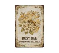 Busy Bee Honeycomb Orchard Pollinator Metal Tin Sign