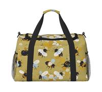 Busy Bee Print Travel Duffel Bag for Men & Women, Foldable Travel Bags and Spacious Weekender Tote Bag for Storage Toiletry Luggage Personal Item, Black, L