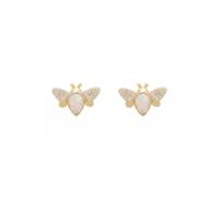 Busy Bee White Opal Stud Earrings Gold