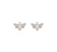 Busy Bee White Opal Stud Earrings Silver