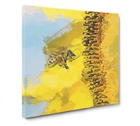 Busy Bee & Yellow Flower Canvas Print | Gallery Wrapped 30mm Frame Wall Art | 14x14 inches | Ready to Hang | Modern Animals Picture | Living Room Bedroom Lounge Office