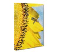 Busy Bee & Yellow Flower Canvas Print | Gallery Wrapped 30mm Frame Wall Art | 24x16 inches | Ready to Hang | Modern Animals Picture | Living Room Bedroom Lounge Office