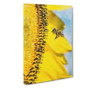 Busy Bee & Yellow Flower Canvas Print | Gallery Wrapped 30mm Frame Wall Art | 30x20 inches | Ready to Hang | Modern Animals Picture | Living Room Bedroom Lounge Office