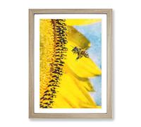 Busy Bee & Yellow Flower Painting Modern Framed Wall Art Print, Ready to Hang Picture for Living Room Bedroom Home Office Décor, Oak A2 (64 x 46 cm)