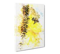 Busy Bee & Yellow Flower Watercolour Canvas Print | Gallery Wrapped 30mm Frame Wall Art | 30x20 inches | Ready to Hang | Modern Animals Picture | Living Room Bedroom Lounge Office