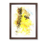 Busy Bee & Yellow Flower Watercolour Modern Framed Wall Art Print, Ready to Hang Picture for Living Room Bedroom Home Office Décor, Walnut A4 (34 x 25 cm)
