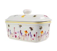 Busy Bees Ceramic Butter Dish with Lid Watercolour Flowers Print Floral Design