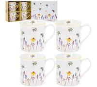 Lesser & Pavey Pretty Water Colour Busy Bees Design Fine China Mugs (Set of 4) 220 ml, Rose