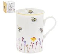 Busy Bees Fine China Mug - Single, Elegant 11cm Floral Bee Design, Dishwasher Safe
