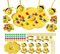Busy Bees Game, Magnetic Bee Bean Picking & Tabletop Fishing Game, Magnetic Headbands Catcher, Fast Bead Grabbing Educational, for Family and Groups, Indoor Outdoor Use (Style B)