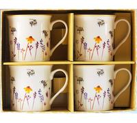 Lesser & Pavey Pretty Water Colour Busy Bees Design Fine China Mugs (Set of 4) 220 ml, Rose