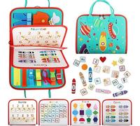 Busy Board Activity Book for Toddlers, Learning Toy with Life Skills Activities, Alphabet Numbers Shapes Colors, Portable Felt Board, 28 * 23 * 3cm