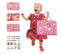 Busy Board for 1 Year Old Girls, 1st First Birthday Gifts - Montessori Busy Board to Learn Basic Life Fine Motor Skills for Age 1 2 3, Toddlers Plane Toys for Travel (Pink)