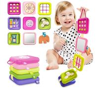 Busy Board for 1 Year Old,Montessori Toys for 1 2 3 Year Old Boy Girl Birthday Gifts,8 in1 Toddler Toys Travel Activities Busy Cube,My First Montessori Busy Board (Pink Blue)