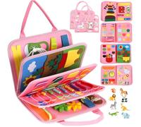 Busy Board for Toddler 1 2 3 Year Old, Felt Quiet Book Sensory Toy Baby Travel Busy Board Preschool Educational Montessori Learning Book for Journey Plane Car, Boys Girls Gift (Pink)