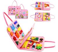 Busy Board for Toddlers, Busy Board Montessori Toys for 1 2 3 4 Year Old Boys Girls, Sensory Educational Busy Book Learning Activities for Toddlers, Kids Gifts Travel Toys for Airplane Car (Pink)